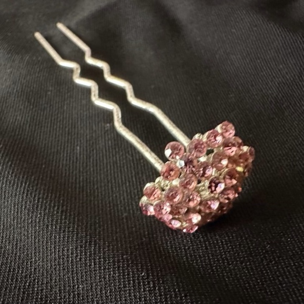 Pink Crystal Rosette Hair Pin Stick - Hair Ponytail Buns Chignons